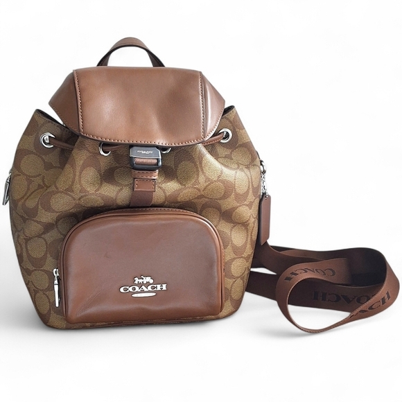 Coach Signature Sierra Drawstring Backpack Khaki/Saddle EUC